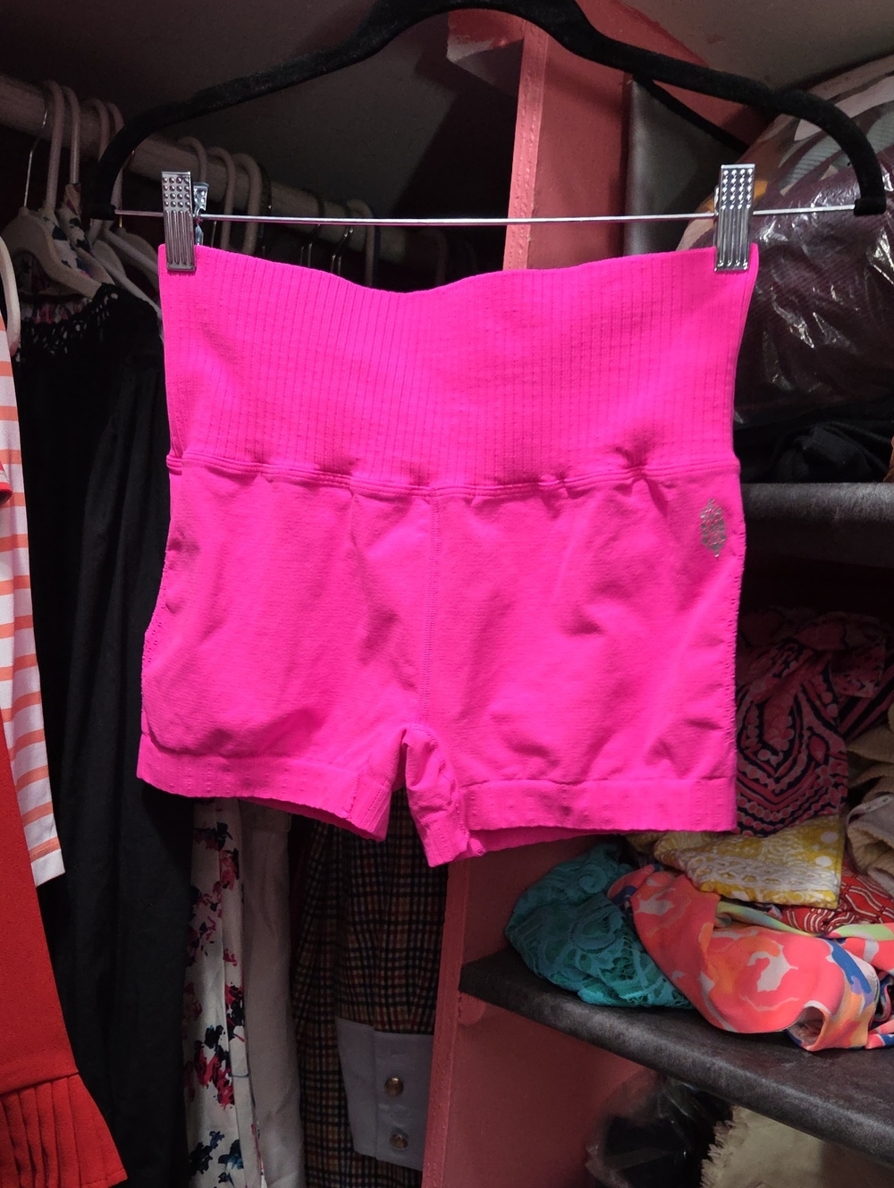 Free People Hot Pink High-Waist Bike Shorts